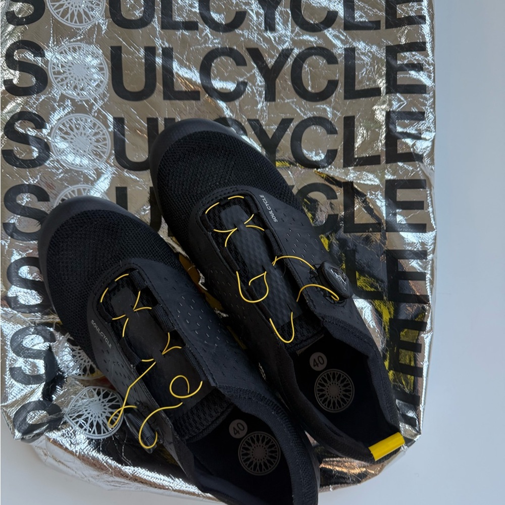 SoulCycle Black Shoes with Yellow Highlights